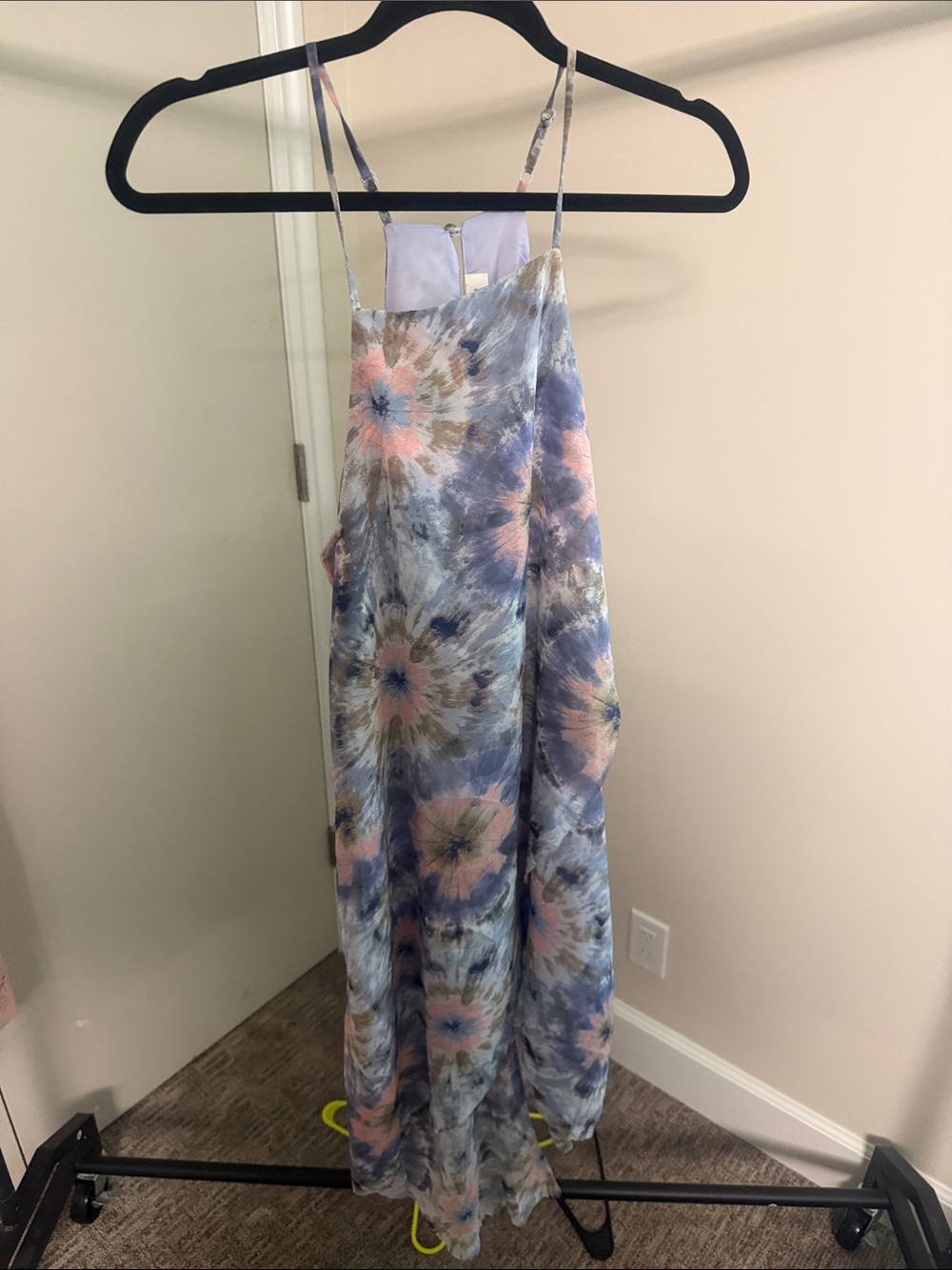 Sugarlips Tie-Dye Floral High-Low Slip Dress in Pastel Blue & Pink